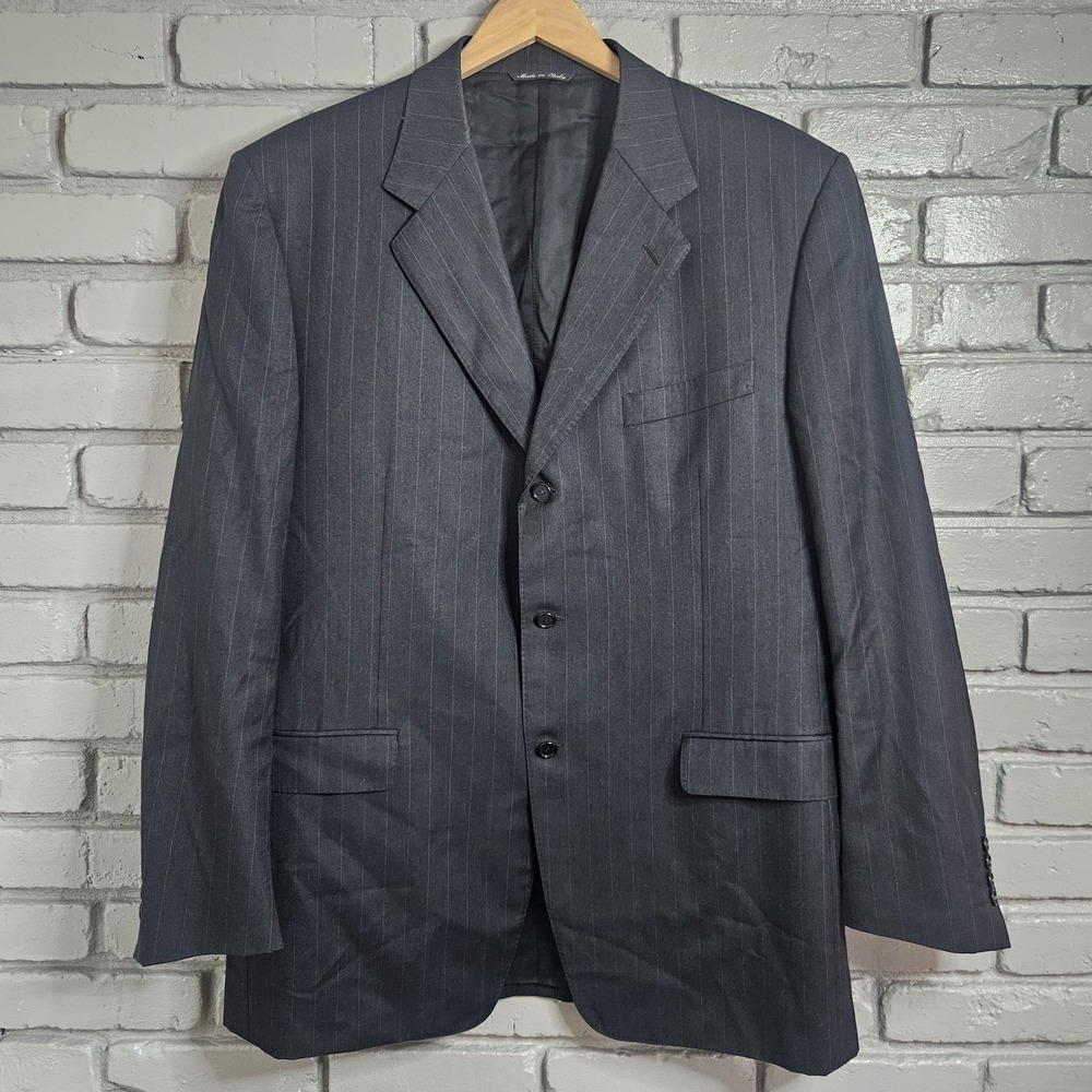 Canali Mens Blazer 46L Sport Coat Jacket Italy Gray Pinstripe Saks Super 120s
